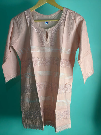 Beige Chikankari Short Kurti