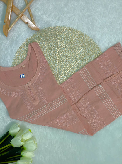 Beige Chikankari Short Kurti