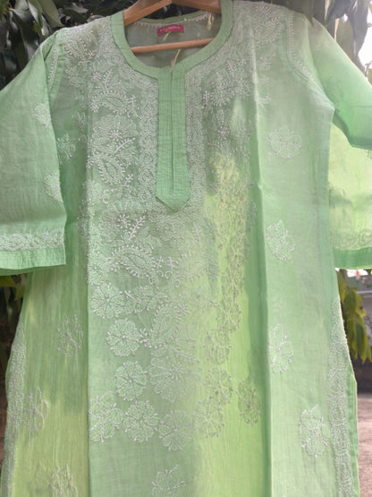 Green Chanderi Chikankari Kurti