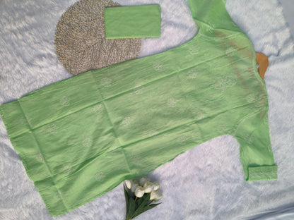 Green Chanderi Chikankari Kurti