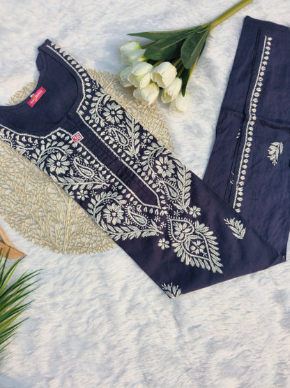 Blue Cotton chikankari kurta