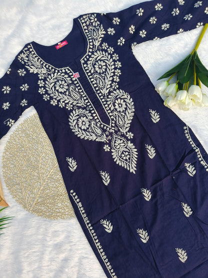 Blue Cotton chikankari kurta