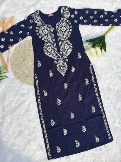 Blue Cotton chikankari kurta