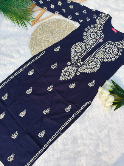 Blue Cotton chikankari kurta