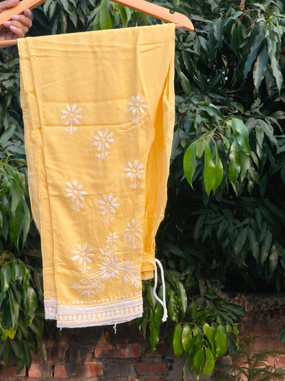 Chikankari Yellow Nyra Cut Kurta Set
