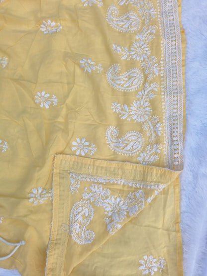 Chikankari Yellow Nyra Cut Kurta Set