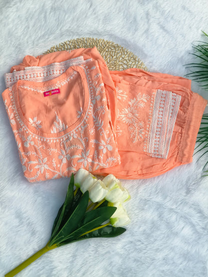 Orange Chikankari Nyra Cut Kurta Set