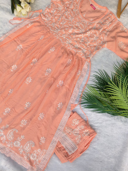 Orange Chikankari Nyra Cut Kurta Set