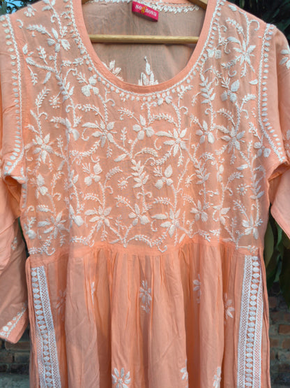 Orange Chikankari Nyra Cut Kurta Set