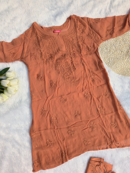 Brown Chikankari Short Kurti