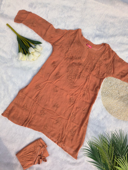 Brown Chikankari Short Kurti