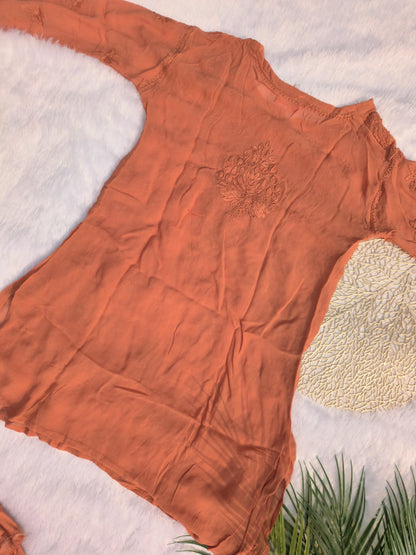 Brown Chikankari Short Kurti
