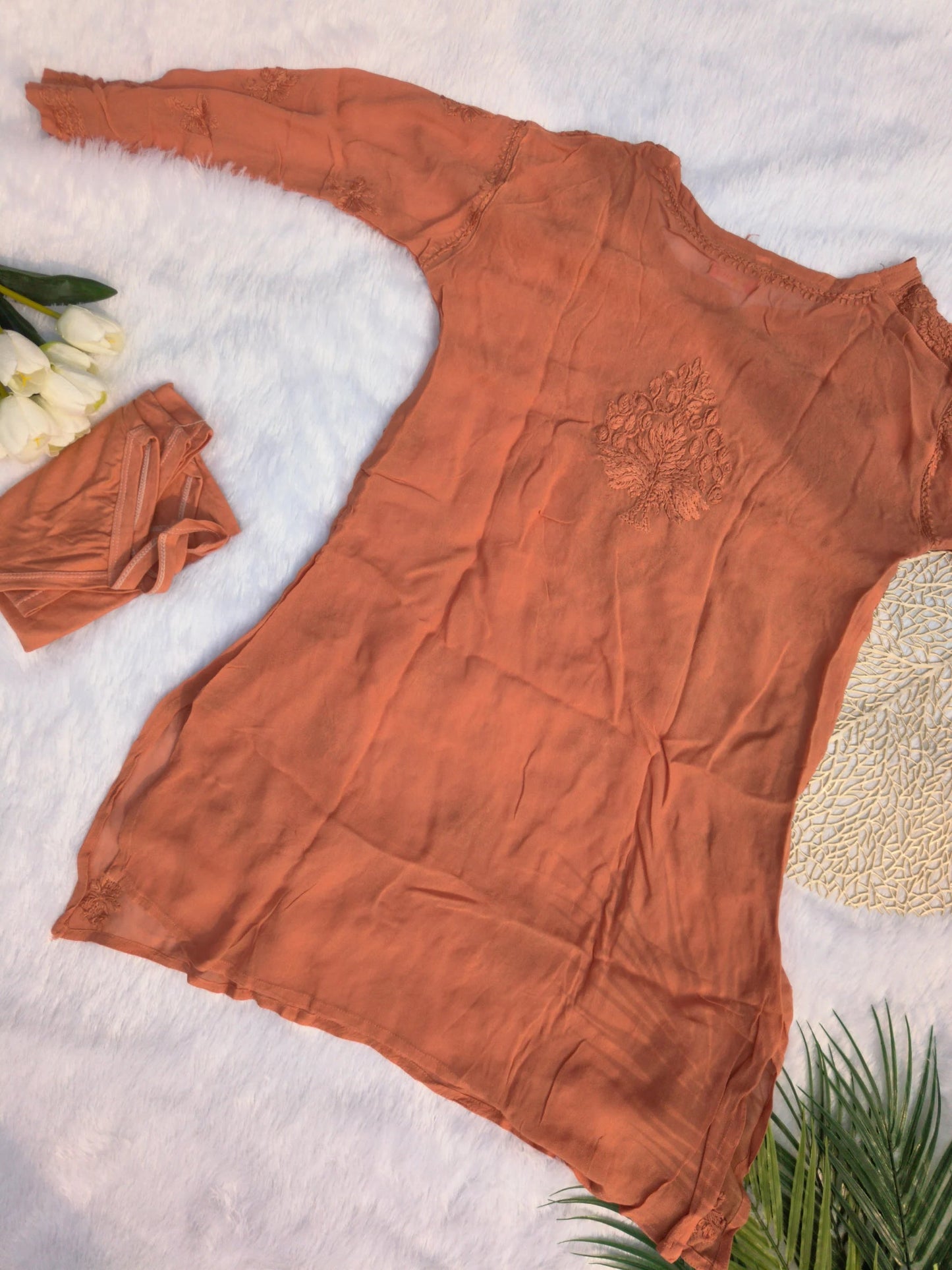 Brown Chikankari Short Kurti