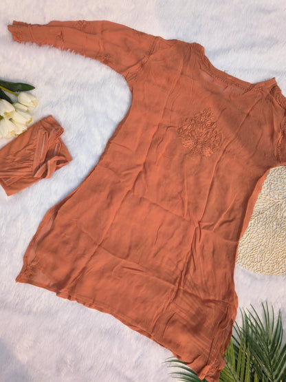 Brown Chikankari Short Kurti