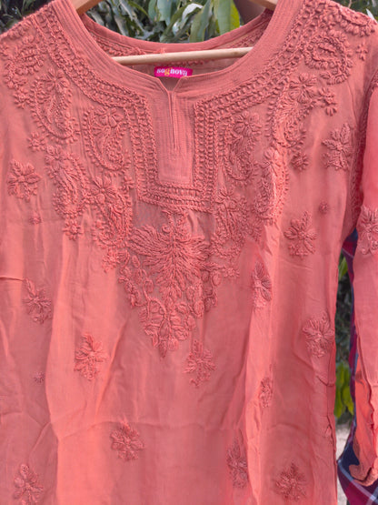 Brown Chikankari Short Kurti