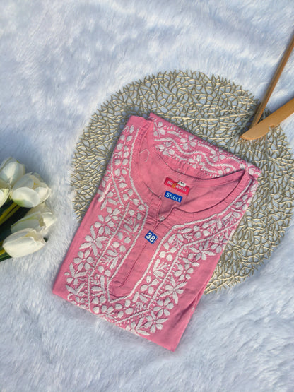Pink Short Chikankari Kurti