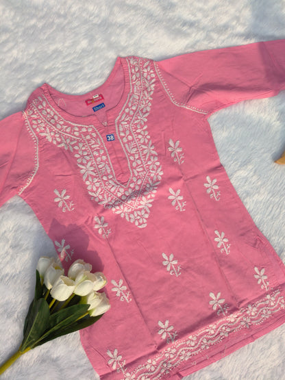 Pink Short Chikankari Kurti