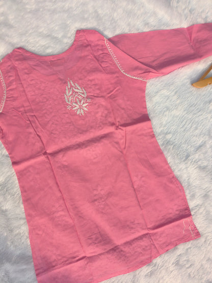 Pink Short Chikankari Kurti