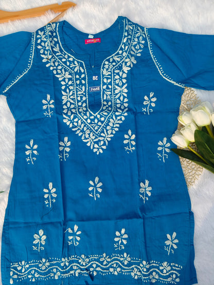 Blue Short Chikankari Kurti