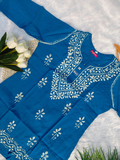 Blue Short Chikankari Kurti