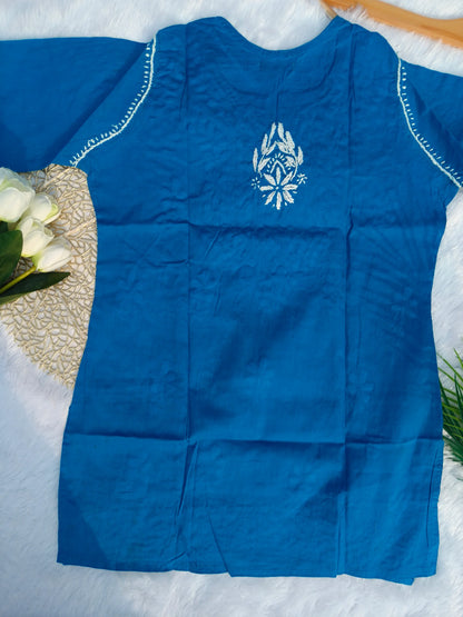 Blue Short Chikankari Kurti