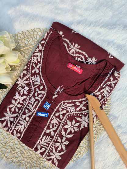 Maroon Short Chikankari Kurti