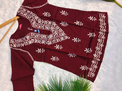 Maroon Short Chikankari Kurti