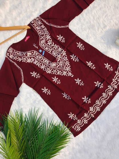 Maroon Short Chikankari Kurti