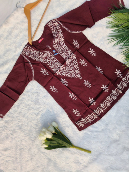 Maroon Short Chikankari Kurti