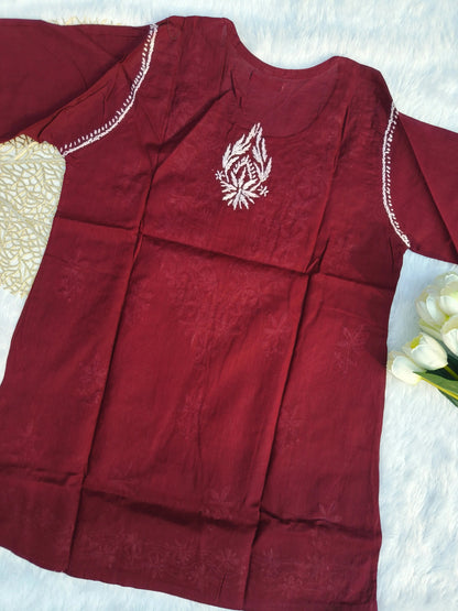 Maroon Short Chikankari Kurti