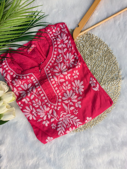 Pink Short Chikankari Kurti