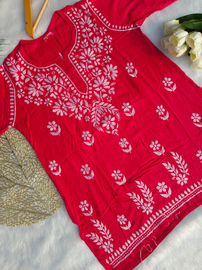 Pink Short Chikankari Kurti