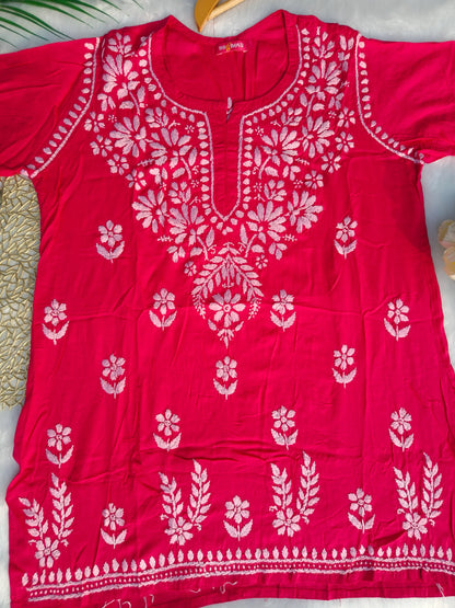 Pink Short Chikankari Kurti
