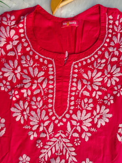 Pink Short Chikankari Kurti