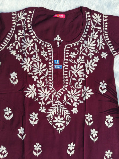 Wine Chikankari Short Kurti