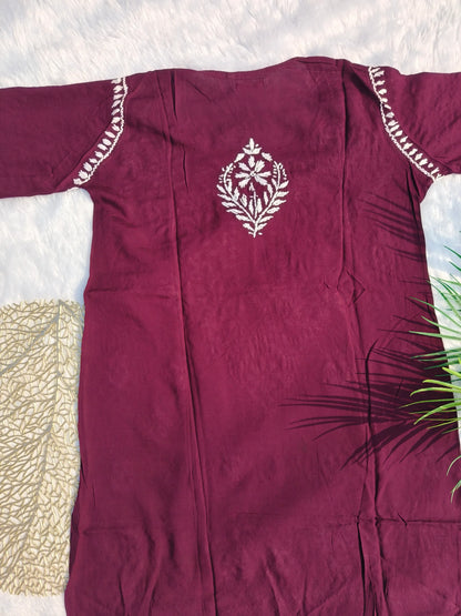 Wine Chikankari Short Kurti