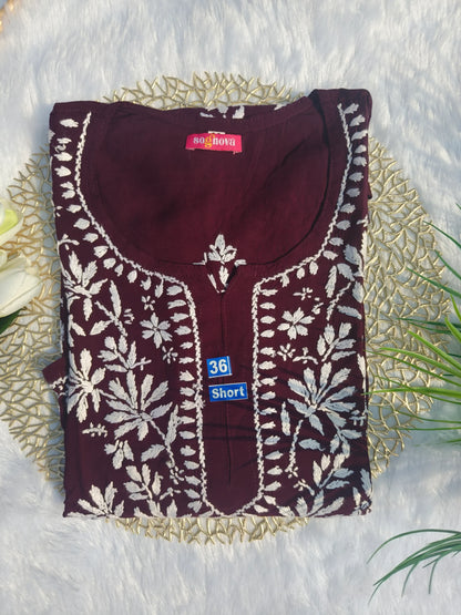 Wine Chikankari Short Kurti