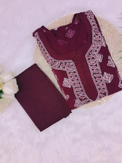 Wine Chikankari Kurti