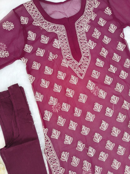 Wine Chikankari Kurti