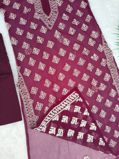 Wine Chikankari Kurti