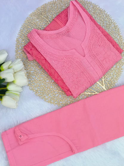 Pink Chikankari Kota Kurti