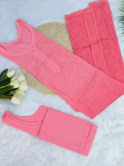 Pink Chikankari Kota Kurti