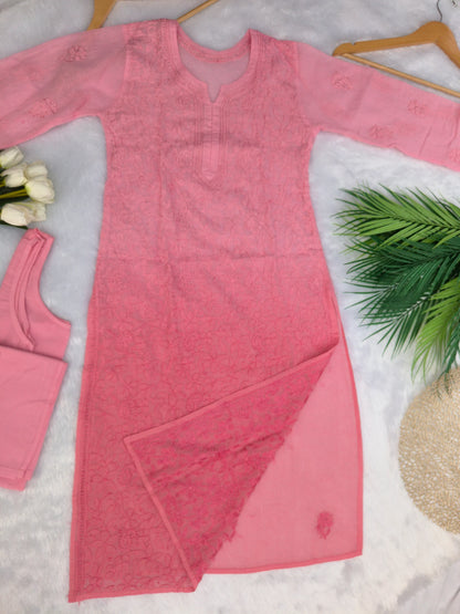 Pink Chikankari Kota Kurti