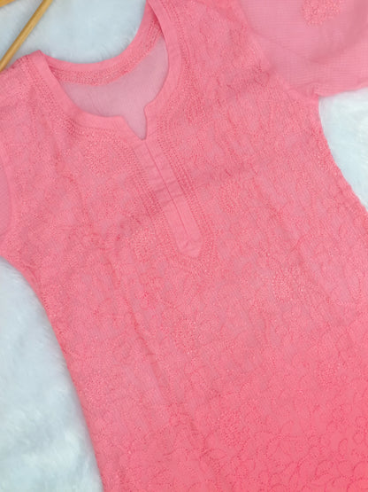 Pink Chikankari Kota Kurti