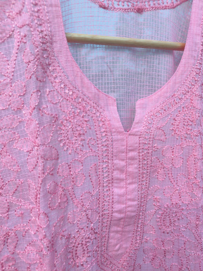 Pink Chikankari Kota Kurti