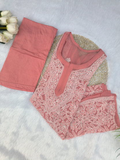 Pink Short Chikankari Kurti