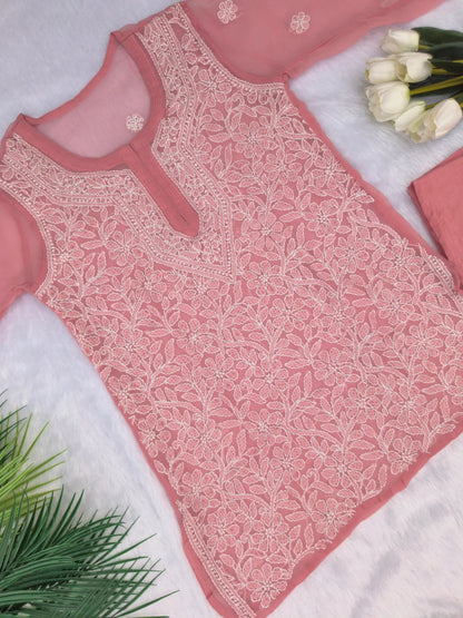 Pink Short Chikankari Kurti