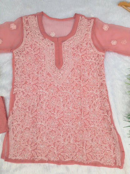 Pink Short Chikankari Kurti