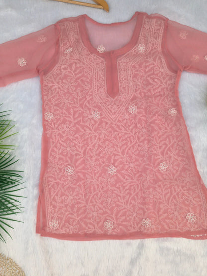 Pink Short Chikankari Kurti