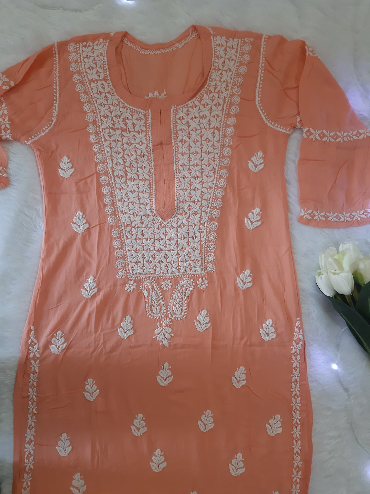 Orange Chikankari Kurta